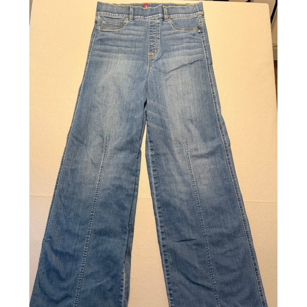 Spanx Wide Leg Seam Front Pull On Jeans Vintage Indigo Blue Women Large Tall